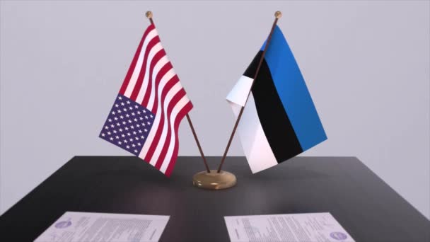 Estland Und Die Usa Verhandlungstisch Ein Diplomatisches Abkommen Animation Aus — Stockvideo