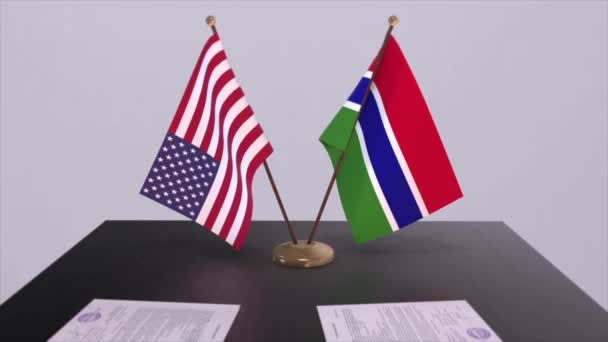 Gambia Stati Uniti Tavolo Dei Negoziati Accordo Diplomatico Animazione Commerciale — Video Stock
