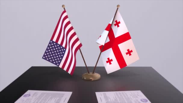 Gruzja Usa Przy Stole Negocjacyjnym Umowa Dyplomatyczna Animacja Biznesu Polityki — Wideo stockowe