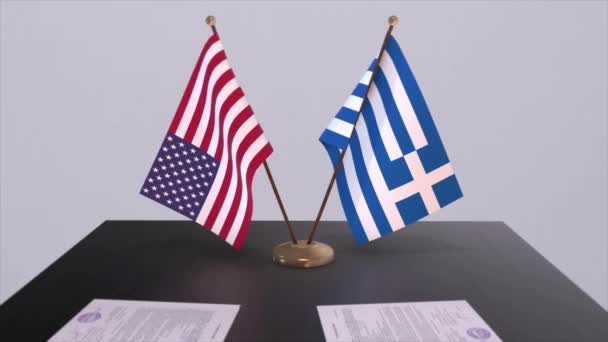 Griekenland Aan Onderhandelingstafel Een Diplomatieke Overeenkomst Zakelijke Politieke Animatie Nationale — Stockvideo