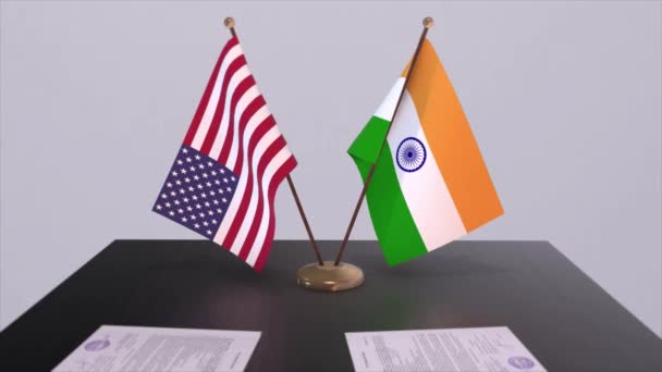 India Sua Masa Negocierilor Acord Diplomatic Animație Politică Afaceri Steaguri — Videoclip de stoc