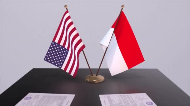 Indonesien Und Die Usa Verhandlungstisch Ein Diplomatisches Abkommen Animation Aus — Stockvideo