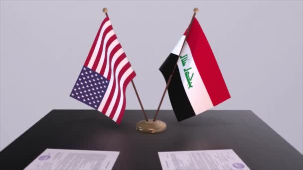 Irak Dan Amerika Serikat Meja Perundingan Kesepakatan Diplomatik Animasi Bisnis — Stok Video