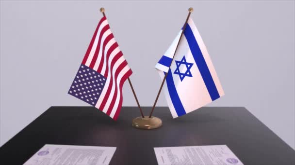Ізраїль Сша Переговорним Столом Дипломатичною Угодою Ділова Політична Анімація Національні — стокове відео