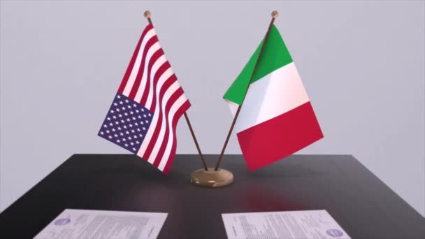 Itálie Usa Jednacího Stolu Diplomatická Dohoda Animace Obchodu Politiky Národní — Stock video
