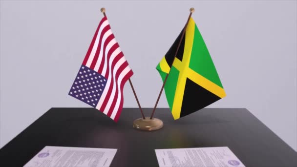 Jamaika Und Usa Verhandlungstisch Ein Diplomatisches Abkommen Animation Aus Wirtschaft — Stockvideo