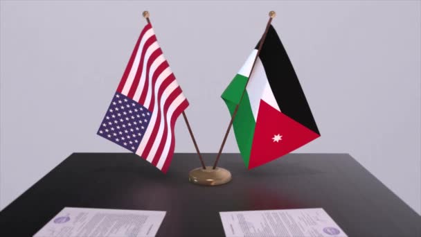 Jordanië Aan Onderhandelingstafel Een Diplomatieke Overeenkomst Zakelijke Politieke Animatie Nationale — Stockvideo