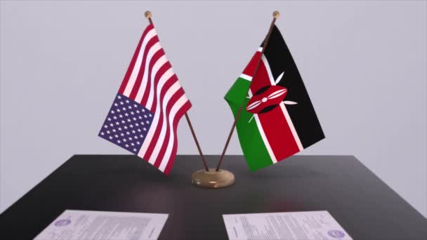 Kenya Usa Tavolo Dei Negoziati Accordo Diplomatico Animazione Commerciale Politica — Video Stock