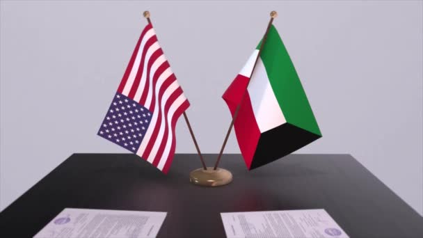 Kuwait Dan Amerika Serikat Meja Perundingan Kesepakatan Diplomatik Animasi Bisnis — Stok Video