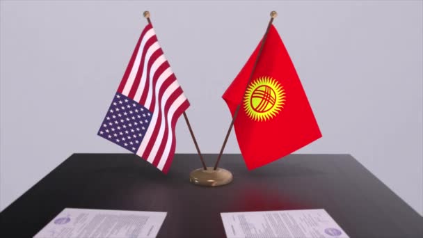 Kyrgyzstan Usa Negotiating Table Diplomatic Deal Business Politics Animation National — Stock Video