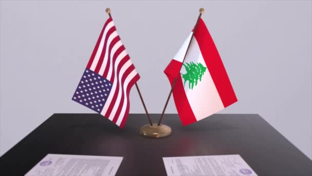 Lübnan Abd Müzakere Masasında Diplomatik Bir Anlaşma Politika Animasyonu Ulusal — Stok video