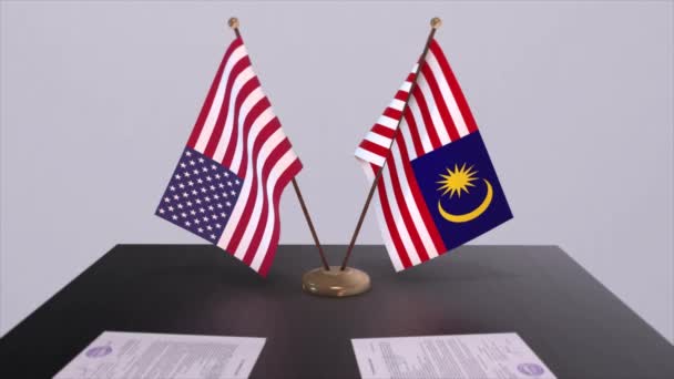 Malezya Abd Müzakere Masasında Diplomatik Bir Anlaşma Politika Animasyonu Ulusal — Stok video