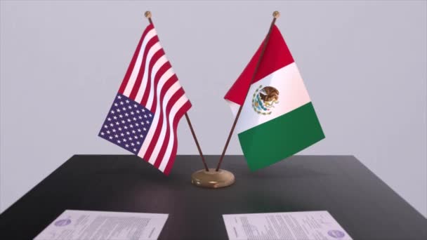 Meksika Abd Müzakere Masasında Diplomatik Bir Anlaşma Politika Animasyonu Ulusal — Stok video