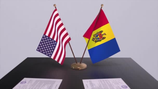 Moldavië Aan Onderhandelingstafel Een Diplomatieke Overeenkomst Zakelijke Politieke Animatie Nationale — Stockvideo