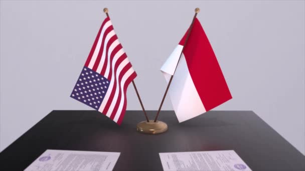 Monako Usa Vyjednávacího Stolu Diplomatická Dohoda Animace Obchodu Politiky Národní — Stock video