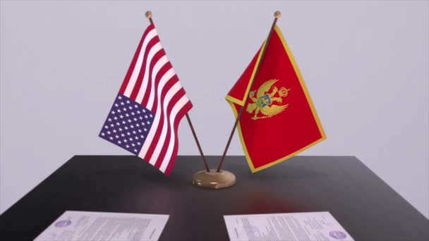 Montenegro Stati Uniti Tavolo Dei Negoziati Accordo Diplomatico Animazione Commerciale — Video Stock