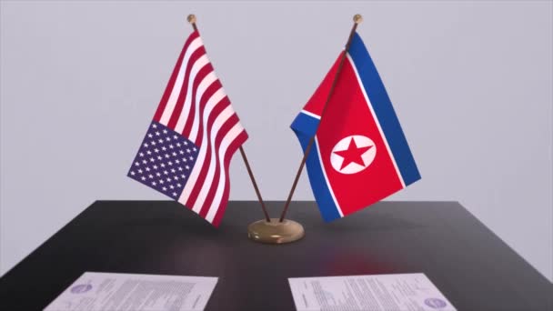 Korea Utara Dan Amerika Serikat Meja Perundingan Kesepakatan Diplomatik Animasi — Stok Video