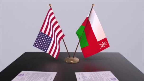 Oman Dan Usa Meja Perundingan Kesepakatan Diplomatik Animasi Bisnis Dan — Stok Video
