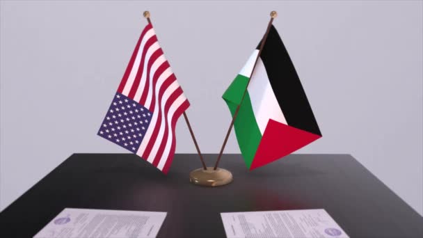Палестина Сша Столом Переговоров Дипломатическая Сделка Деловая Политическая Анимация Государственные — стоковое видео
