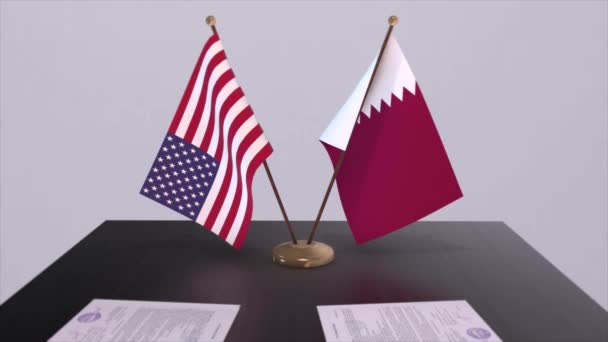 Катар Сша Столом Переговоров Дипломатическая Сделка Деловая Политическая Анимация Государственные — стоковое видео