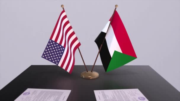 Sudan Und Usa Verhandlungstisch Ein Diplomatisches Abkommen Animation Aus Wirtschaft — Stockvideo