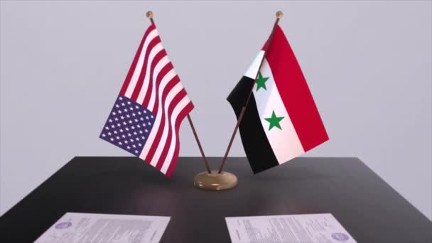 Sýrie Usa Jednacího Stolu Diplomatická Dohoda Animace Obchodu Politiky Národní — Stock video