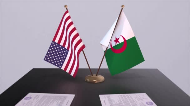 Argélia Eua Mesa Das Negociações Acordo Diplomático Animação Negócios Política — Vídeo de Stock
