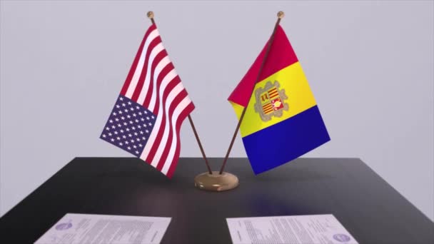 Andorra Stati Uniti Tavolo Dei Negoziati Accordo Diplomatico Animazione Commerciale — Video Stock