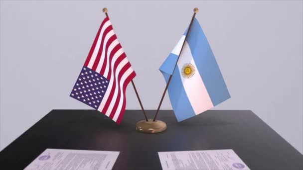 Argentina Dan Amerika Serikat Meja Perundingan Kesepakatan Diplomatik Animasi Bisnis — Stok Video