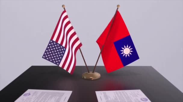 Taiwan Aan Onderhandelingstafel Een Diplomatieke Overeenkomst Zakelijke Politieke Animatie Nationale — Stockvideo