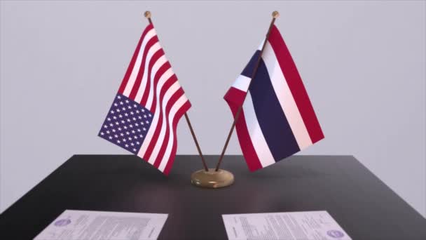 Thajsko Usa Vyjednávacího Stolu Diplomatická Dohoda Animace Obchodu Politiky Národní — Stock video