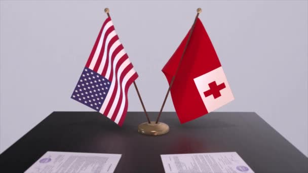 Tonga Usa Negotiating Table Diplomatic Deal Business Politics Animation National — Stock Video
