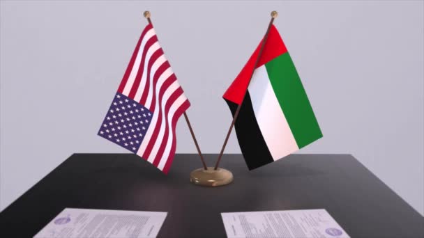 아랍에미리트와 미국은 테이블에서 외교적 거래를 했습니다 비즈니스와 애니메이션 — 비디오