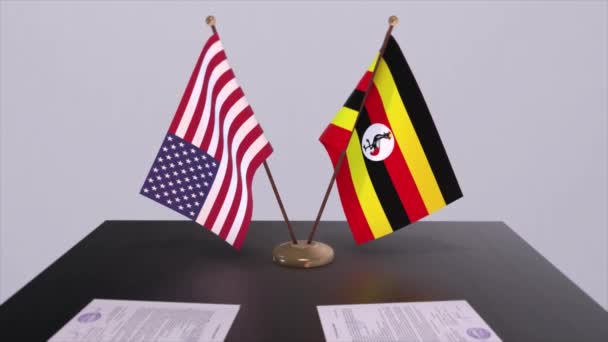 Uganda Stati Uniti Tavolo Dei Negoziati Accordo Diplomatico Animazione Commerciale — Video Stock