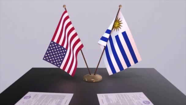 Uruguai Eua Mesa Das Negociações Acordo Diplomático Animação Negócios Política — Vídeo de Stock