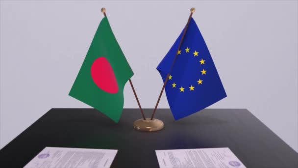 Bangladesh Bandera Sobre Mesa Acuerdo Política Acuerdo Negocios Con Animación — Vídeos de Stock