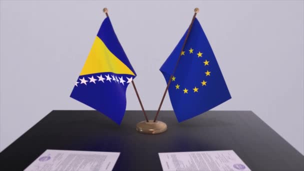 Bosnie Herzégovine Drapeau Sur Table Accord Politique Accord Commercial Avec — Video