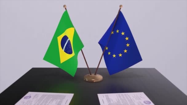 Brasilien Und Die Flagge Auf Dem Tisch Politik Deal Oder — Stockvideo