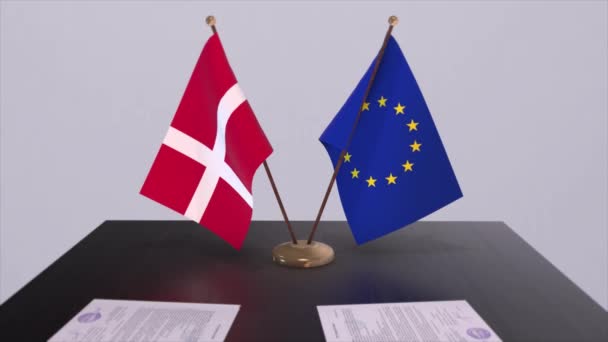 Dinamarca Bandera Sobre Mesa Acuerdo Política Acuerdo Negocios Con Animación — Vídeos de Stock