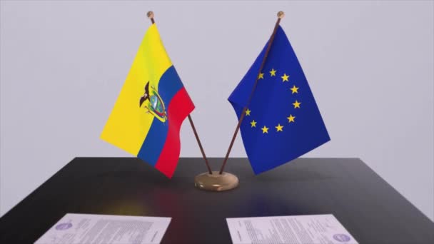 Bandera Ecuador Sobre Mesa Acuerdo Política Acuerdo Negocios Con Animación — Vídeos de Stock