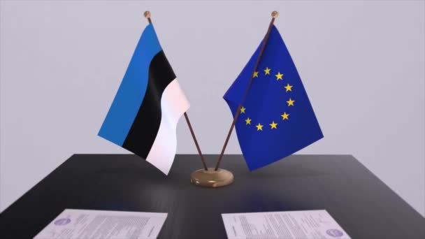 Σημαία Εσθονίας Και Στο Τραπέζι Πολιτική Συμφωνία Επιχειρηματική Συμφωνία Χώρα — Αρχείο Βίντεο