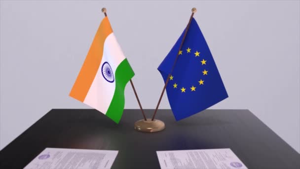 Flagge Indiens Und Der Auf Dem Tisch Politik Deal Oder — Stockvideo