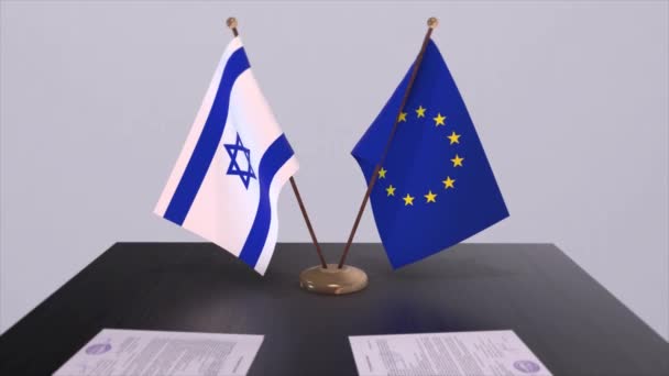 Israel Und Die Flagge Auf Dem Tisch Politik Deal Oder — Stockvideo