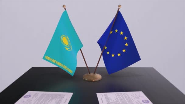 Kazakistan Bayrağı Masada Ülke Ile Siyasi Anlaşma Veya Anlaşması Animasyon — Stok video