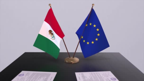 Bandera México Sobre Mesa Acuerdo Política Acuerdo Negocios Con Animación — Vídeo de stock