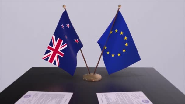 New Zealand Flag Table Politics Deal Business Agreement Country Animation — Stock Video
