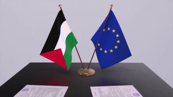 Palestina Bandera Sobre Mesa Acuerdo Política Acuerdo Negocios Con Animación — Vídeos de Stock