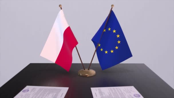 Polen Und Die Flagge Auf Dem Tisch Politik Deal Oder — Stockvideo