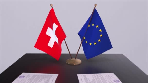 Switzerland Flag Table Politics Deal Business Agreement Country Animation — Stock Video