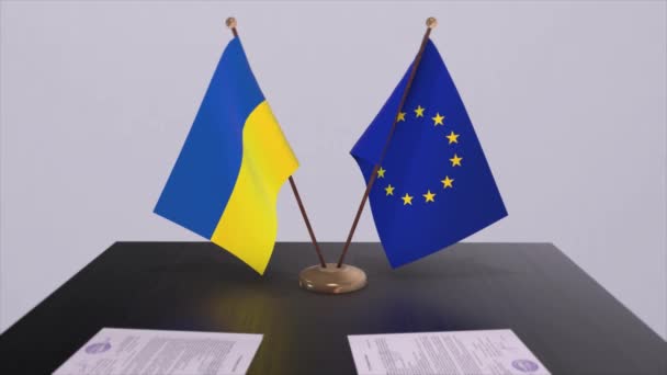 Ukrajina Vlajka Stole Politika Řešení Nebo Obchodní Dohoda Country Animace — Stock video